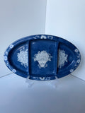 Vintage Schönwald hors d'oeuvre dish, German porcelain from the 1920s, entirely hand-painted in cobalt blue by L. Poussart.