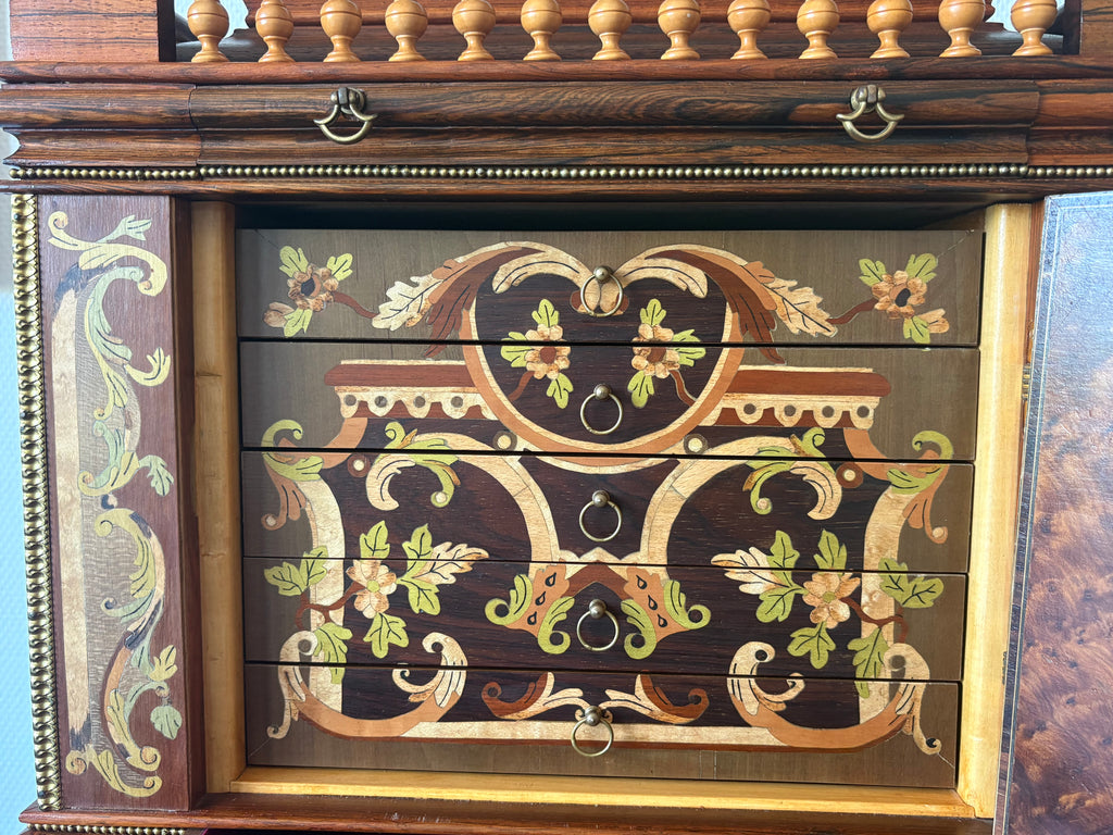 High-quality, mid-20th-century Louis XVI style jewellery caskets with hand-laid floral marquetry and fine ormolu mounts