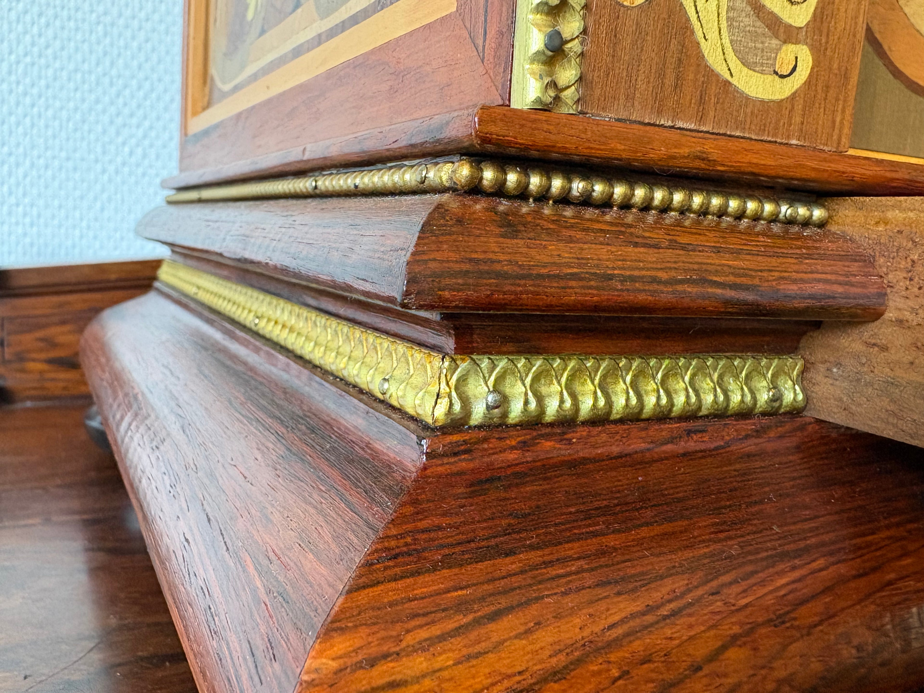 High-quality, mid-20th-century Louis XVI style jewellery caskets with hand-laid floral marquetry and fine ormolu mounts