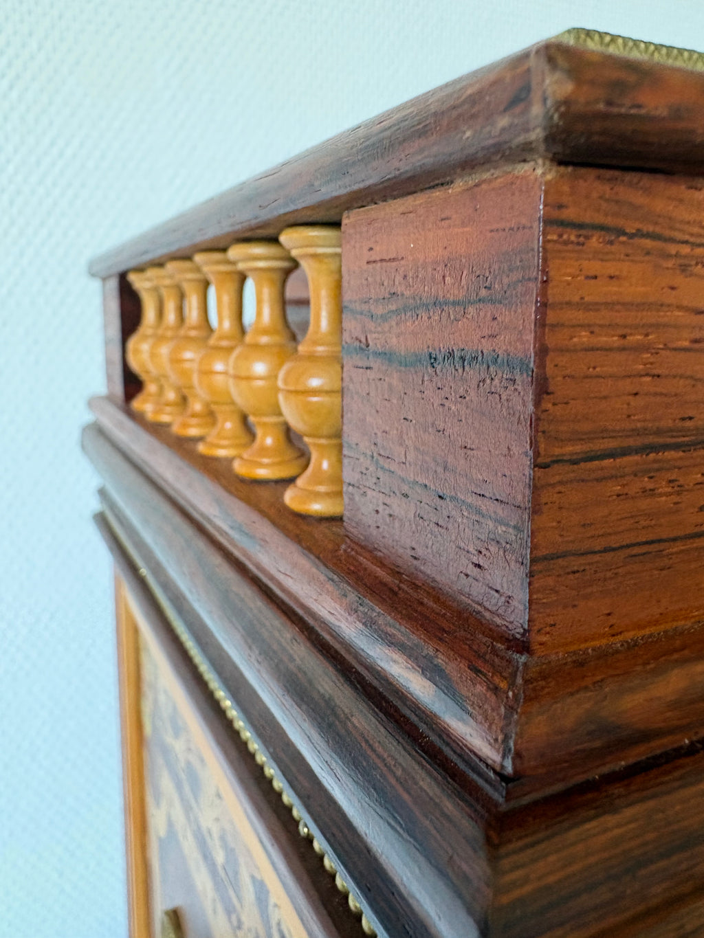 High-quality, mid-20th-century Louis XVI style jewellery caskets with hand-laid floral marquetry and fine ormolu mounts